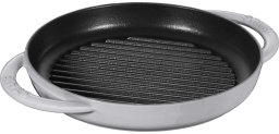 Patelnia grillowa STAUB 22 cm żeliwna okrągła uchwyty grafitowa