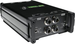 Pasywna skrzynka bezpośrednia Mackie MDB-2P na gitarę basową, pianino cyfrowe, gitarę, syntezator, czarna, 20-20000 Hz, 140000 Ohm, 0.002%