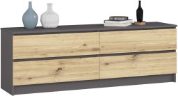 Komoda K 160 cm niska 4 szuflady duża pojemna - grafit szary dąb artisan