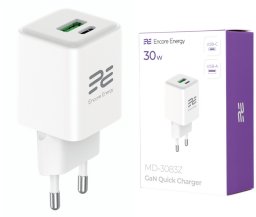 Ładowarka sieciowa GaN 30W USB-A USB-C QC PD Encore Energy MD-3083Z standard
