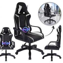 Fotel gamingowy, biurowy obrotowy VORTEX czarny, biały ekoskóra KO35B