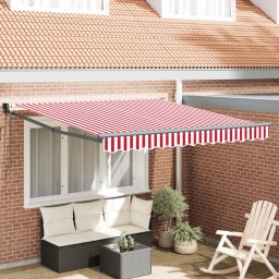 VidaXL Automatyczna chowana markiza czerwono-biała 300x250 cm