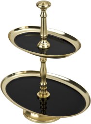 Patera dwupoziomowa metalowa owalna czarno-złota