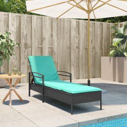 vidaXL Leżak słoneczny z poduszką Czarny 63x200x81 cm Poli Rattan