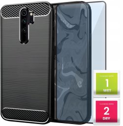 Etui do Xiaomi Redmi Note 8 Pro (Czarne, Karbon, Pancerne, Plecki) Szkło