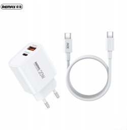 ŁAD SIEC REMAX CABLE SET 20W RP-U120 USB/USB-C + KABEL USB-C/USB-C WHITE