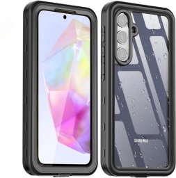 Etui wodoodporne, pancerne do Samsung Galaxy A35 5G, przezroczyste z czarną ramką