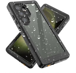 Etui Supero wodoodporne pancerne do Samsung Galaxy S23 Ultra, przezroczyste z czarną ramką