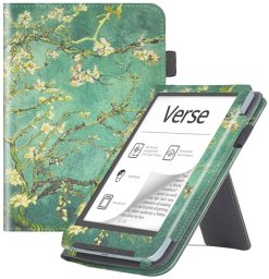 Etui Bookcase Stand Pocketbook Verse / Verse Pro Zielone Z Motywem Kwiatowym