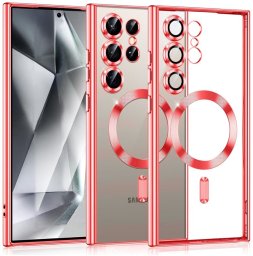 Etui Supero magnetyczne tpuplating do Galaxy S23 Ultra, przezroczysto-ciemnoróżowe