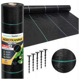 AGROTKANINA 160G 1,6x100m PREMIUM UV 3% AGROWŁÓKNINA CZARNA MATA + KOŁKI