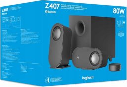 Głośniki Logitech Z407 Stereo 2.1 40W / 80W Grafitowe Bezprzewodowe IDEALNE