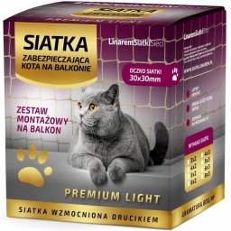 Linarem SiatkiSieci Zestaw siatka premium Light na balkon dla kota 5x2 bez wiercenia marka wzmocniona drucikiem bezpieczne koty (Zestaw siatka ochronna na balkon dla kota 5x2 bez wiercenia PREMIUM LIGHT)
