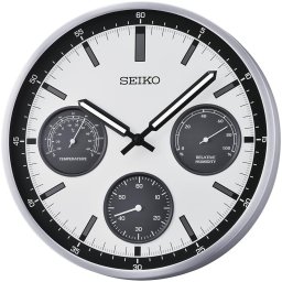 Zegar ścienny SEIKO QXA823S 33 cm cichy mechanizm termometr .