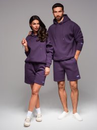 Komplet dresowy dla par UNISEX bluza z kapturem + szorty w stylu athleisure  fioletowe V13 Z110 XL/XXL