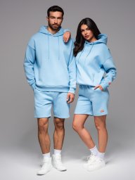 Komplet dresowy dla par UNISEX bluza z kapturem + szorty w stylu athleisure  błękitne V8 Z110 XL/XXL