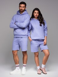 Komplet dresowy dla par UNISEX bluza z kapturem + szorty w stylu athleisure  lawendowe V9 Z110 XS/S