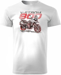 Koszulka z motocyklem na motor Suzuki V-strom Vstrom 800 męska biała REGULAR L