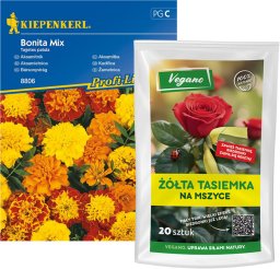 Zestaw Żółte tasiemki na mszyce Vegano 20 szt + nasiona Aksamitka Bonita Mieszanka 8806
