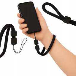 Smycz Do Telefonu Uchwyt Zawieszka Na Nadgarstek Czarna Uniwersalna 22cm