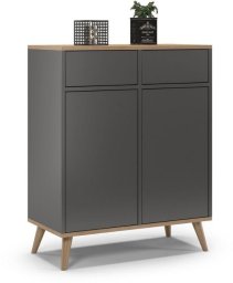 Komoda na nóżkach do sypialni, SKAND, 80x40x100 cm, grafit, dąb, mat | TYLETEGOTU