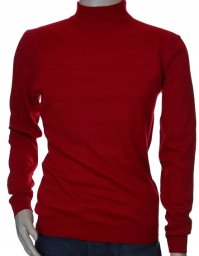 Sweter męski z półgolfem ze stójką półgolf z wełny wełniany M czerwony 1701
