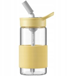 BUYDEEM Szklana butelka ze słomką 500 ml, model CD1017, kolor Mellow Yellow
