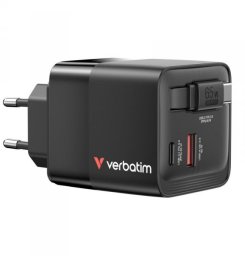Ładowarka ścienna Verbatim GaN 65W 1xUSB-C PD 3.0 1xUSB-A QC 3.0 z kablem USB-C PD 65W