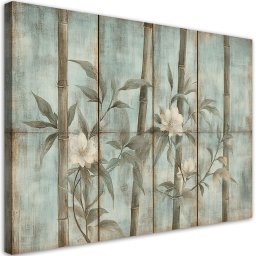 Feeby obraz na płótnie pędy bambusa z kwiatami na tle z fakturą 60x40 medium