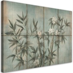Feeby obraz na płótnie pędy bambusa z kwiatami na tle z fakturą 60x40 medium