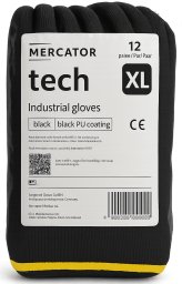 Rękawice Robocze MERCATOR Tech Black+Black PU - 12 Par (10 - XL)