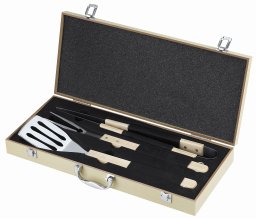 ZESTAW AKCESORIÓW DO GRILLOWANIA W DREWNIANEJ SKRZYNCE