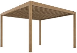 PERGOLA OGRODOWA ELEKTRYCZNA LUXE 4X4M ALUMINIOWA Z OŚWIETLENIEM LED W KOLORZE DREWNA