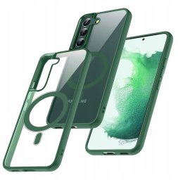 Etui Magsafe Hybrid Supero do Galaxy S23+ Plus, bezbarwne z zieloną ramką