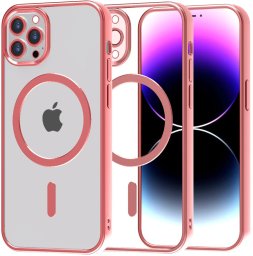 Etui Magsafe Magnetyczne do Apple iPhone 14 Pro Max, przezroczyste z czerwoną ramką