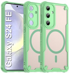 Etui pancerne magnetyczne MagSafe do Samsung Galaxy S24 FE, zielono-półprzezroczyste