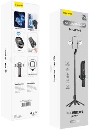 Blavec Selfie Stick Aluminium Fusion P07 Magsafe tripod + pilot + 2 lampy 1,4 metra (SSFP07-MTR2LB14) czarny