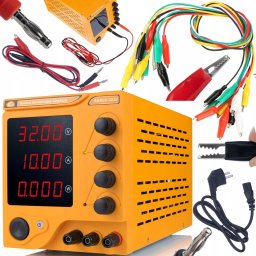 Rosfix ZESTAW SERWISOWY ZASILACZ LABORATORYJNY 32V 10A + PRZEWODY Z KLIPSEM 10SZT