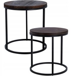 Home Styling Collection Zestaw stolików kawowych z blatem z drewna paulownia, metalowy stelaż, 2 sztuki, Ø 43 cm, Ø 38 cm