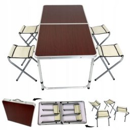 Zestaw biwakowy SC1003  blat ciemne drewno, 4 stołki