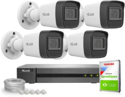 Zestaw do monitoringu 4x IPCAM-B2-P Full HD, PoE, IR 20m, H.265+, IP67 HiLook Hikvision