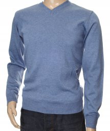 Sweter męski gładki wełniany w szpic z wełny XXL 2XL jeans niegryzący 1703