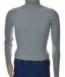 Sweter z golfem golf męski bawełniany dopasowany w prążek szary M