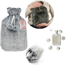 SHOPUJ.PL PLUSZOWY TERMOFOR GUMOWY MISIOWY POKROWIEC FUTERKO MIŚ OGRZEWACZ 2L SZARY
