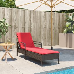 Leżak słoneczny z poduszką Brązowy 63x200x81 cm Poli Rattan