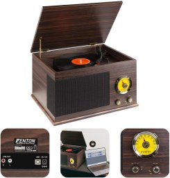 Gramofon RP173 Fenton Vintage USB BT FM brązowy+ winyl gratis one size