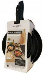 Smukee Patelnie Aluminiowe Zestaw 3 Szt. 20/24/28cm Czarne