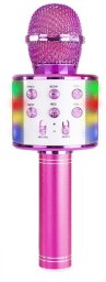 Mikrofon karaoke z głośnikami BT MP3 efekt LED różowy one size