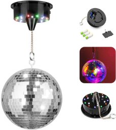 Zestaw: Kula lustrzana 20cm+ napęd bateryjny z diodami LED one size