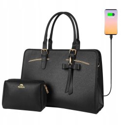 Damska torebka na laptopa z kosmetyczką 15.6'' Matein 1310 Czarna USB